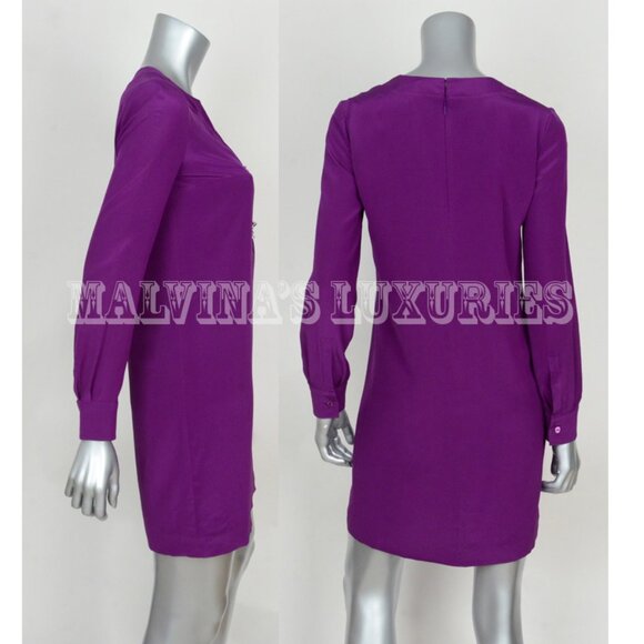 GUCCI DRESS PURPLE VIOLET CREPE DE CHINE LONG SLEEVES - Picture 6 of 13